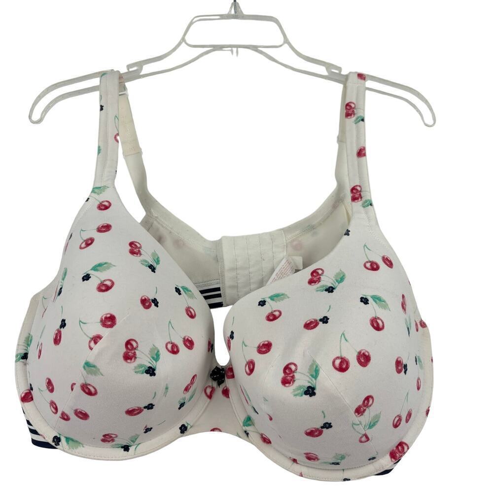 Cacique Bra Size 42DDD Lightly Lined T-Shirt Underwire Cherry‎ Print White Red